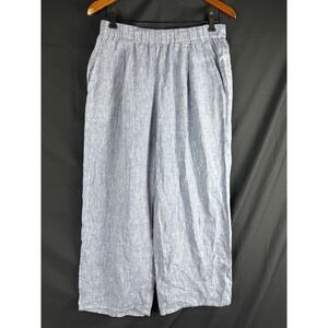 Eileen Fisher Organic Linen Crinkle Cropped Wide Leg Pants S Blue Lagenlook